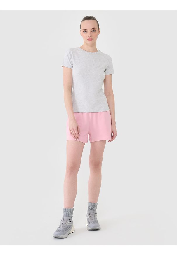 4f - 4F T-shirt slim gładki damski - szary M. Okazja: na co dzień. Kolor: szary. Materiał: dzianina, bawełna, jersey, materiał, elastan. Długość rękawa: krótki rękaw. Długość: krótkie. Wzór: gładki. Sezon: lato. Styl: klasyczny, sportowy, casual