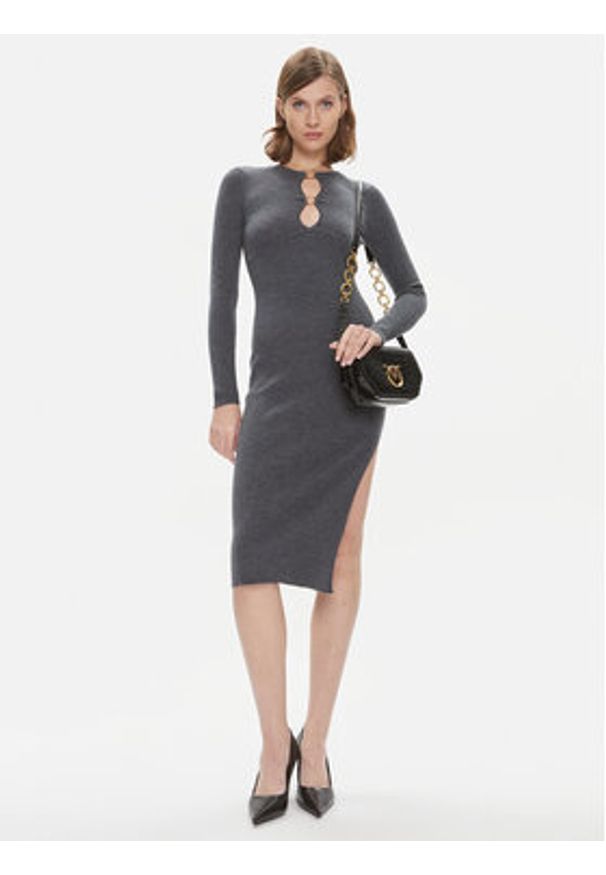 Pinko Sukienka dzianinowa 101845 A15S Szary Slim Fit. Kolor: szary. Materiał: wełna