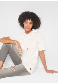 bonprix - Bluza z kapturem, z mieszanki bawełny. Typ kołnierza: kaptur. Kolor: biały. Materiał: bawełna. Długość rękawa: krótki rękaw. Długość: krótkie #3