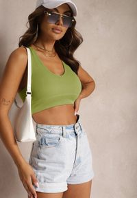 Renee - Zielony Prążkowany Top Sportowy Perseone. Kolor: zielony. Materiał: prążkowany. Styl: sportowy #5