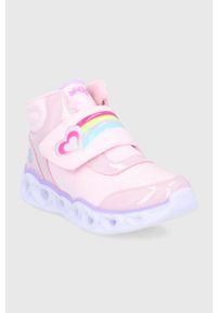 skechers - Skechers Buty dziecięce kolor różowy. Nosek buta: okrągły. Zapięcie: rzepy. Kolor: różowy. Materiał: guma. Szerokość cholewki: normalna. Obcas: na platformie
