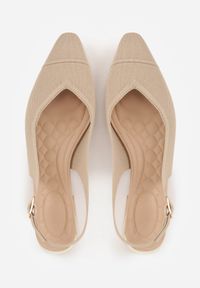 Born2be - Ciemnobeżowe Dzianinowe Czółenka VICES na Niskim Słupku z Odkrytą Piętą i Amortyzującą Wkładką Celalodia. Okazja: na wesele, do pracy, na spotkanie biznesowe, na ślub cywilny. Zapięcie: pasek. Kolor: beżowy. Materiał: dzianina. Obcas: na słupku. Styl: biznesowy #10