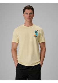 4f - 4F T-shirt regular z nadrukiem męski - żółty S. Okazja: na co dzień. Kolor: żółty. Materiał: bawełna, dzianina. Wzór: nadruk. Styl: wakacyjny, casual, klasyczny #1