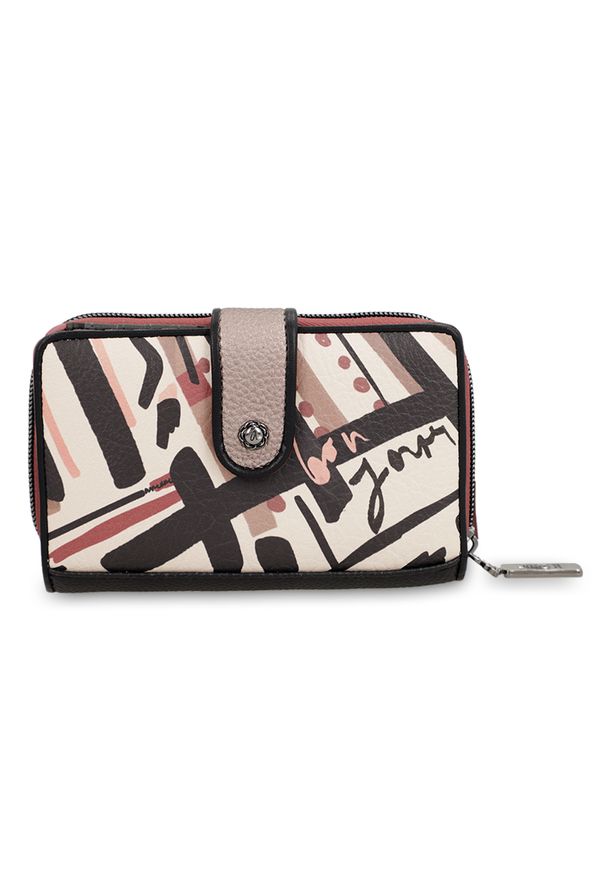 Brązowy Modny Damski Portfel Anekke Mademoiselle. Kolor: brązowy. Materiał: materiał