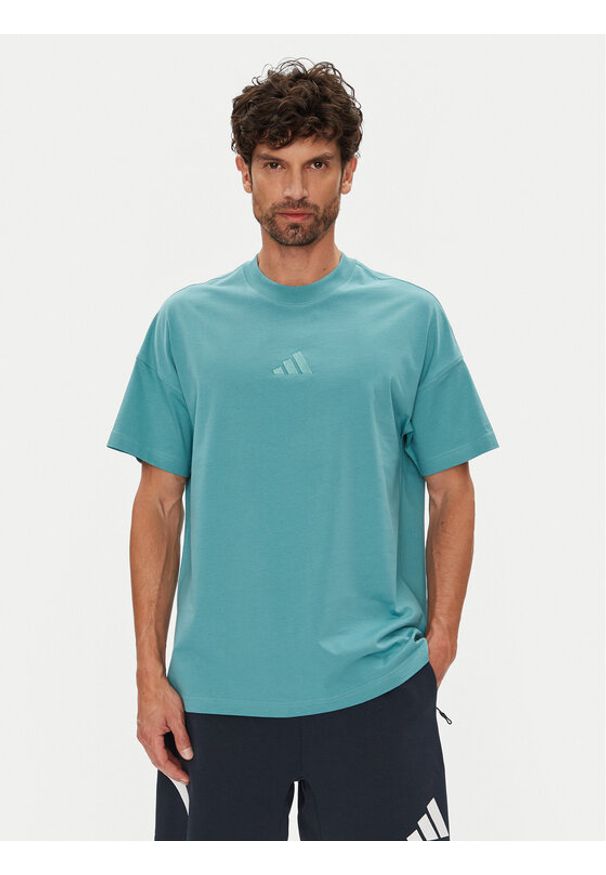 Adidas - adidas T-Shirt ALL SZN JX5085 Turkusowy Loose Fit. Kolor: turkusowy. Materiał: bawełna