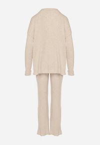 Born2be - Jasnobeżowy Komplet Dzianinowy z Wełną i Bawełną Sweter z Guzikami i Spodnie Lanadia. Kolor: beżowy. Materiał: dzianina, bawełna, wełna #7