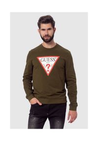 Guess - GUESS Zielona bluza męska z trójkątnym logo. Kolor: zielony #1