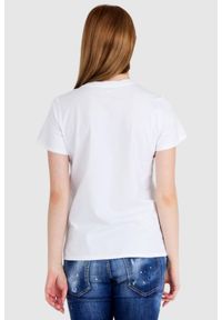 Alexander McQueen - ALEXANDER MCQUEEN Biały t-shirt damski z logo. Kolor: biały. Materiał: bawełna. Wzór: nadruk