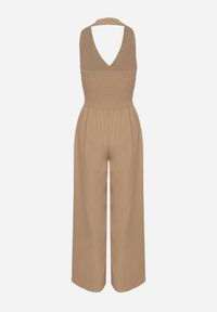 Born2be - Ciemnobeżowy Kombinezon Taliowany Ozdobiony Guzikami Niladwenna. Kolor: beżowy. Wzór: aplikacja. Styl: elegancki #5