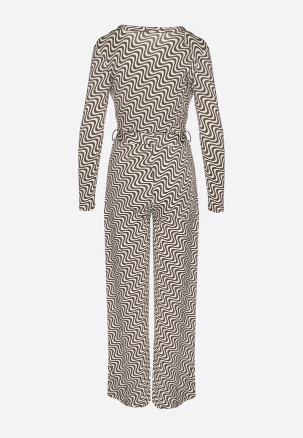 Born2be - Ciemnoszary Kombinezon z Wiskozą w Abstrakcyjny Wzór z Wiązanym Paskiem Nailaura. Okazja: na co dzień. Kolor: szary. Materiał: wiskoza. Styl: casual, elegancki, klasyczny