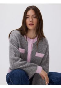 Reserved - Kardigan z kontrastową lamówką - wielobarwny. Materiał: dzianina #1