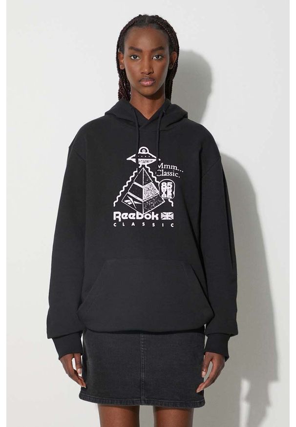 Reebok Classic bluza bawełniana kolor czarny z kapturem HT8178-BLACK. Typ kołnierza: kaptur. Kolor: czarny. Materiał: bawełna. Wzór: nadruk