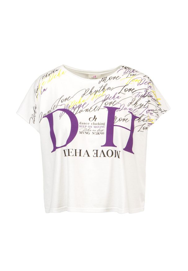 Deha - T-shirt DEHA MOVE. Kolor: biały. Materiał: włókno, skóra, bawełna. Długość: krótkie. Wzór: nadruk, aplikacja