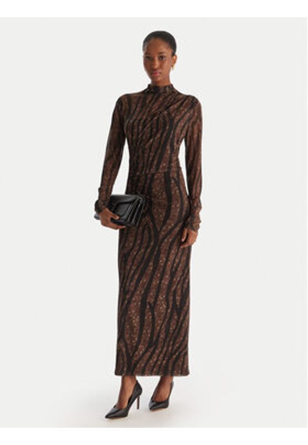 ACCESS FASHION Sukienka koktajlowa 54-3352-0006 Brązowy Slim Fit. Kolor: brązowy. Materiał: syntetyk. Styl: wizytowy