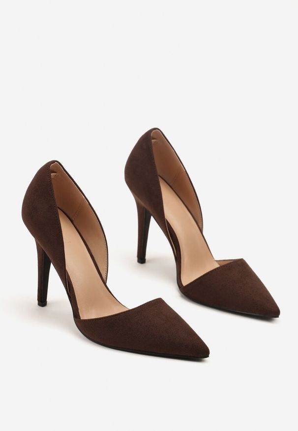 Renee - Brązowe Szpilki z Ozdobnymi Wycięciami Rriana. Okazja: na co dzień, na spacer. Kolor: brązowy. Materiał: jeans. Obcas: na szpilce. Styl: klasyczny, casual, elegancki