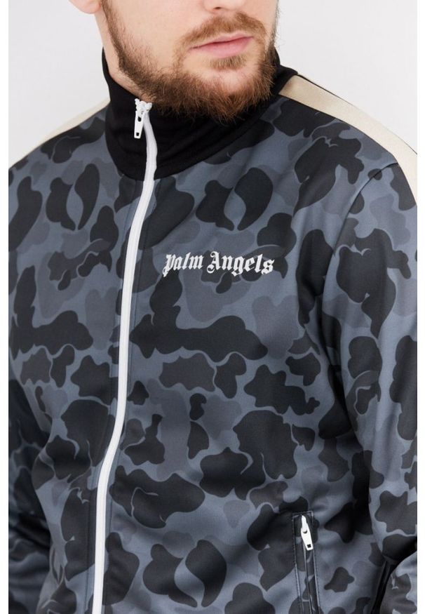 PALM ANGELS Szara bluza męska w moro, Rozmiar M. Kolor: szary. Materiał: prążkowany. Wzór: moro