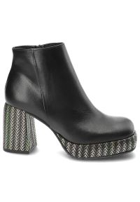 Czarne Botki Armodo Damskie Buty Na Eleganckim Obcasie. Kolor: czarny. Materiał: materiał, skóra. Szerokość cholewki: normalna. Obcas: na obcasie. Styl: elegancki. Wysokość obcasa: średni #3