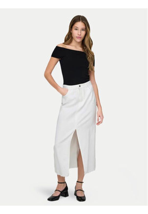 JDY Spódnica jeansowa Bella 15323972 Biały Regular Fit. Kolor: biały. Materiał: bawełna