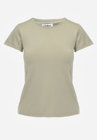 Renee - Jasnozielony Klasyczny T-shirt o Gładkim Wykończeniu Rhethine. Kolor: zielony. Materiał: jeans, zamsz. Długość: krótkie. Wzór: gładki. Styl: klasyczny #7