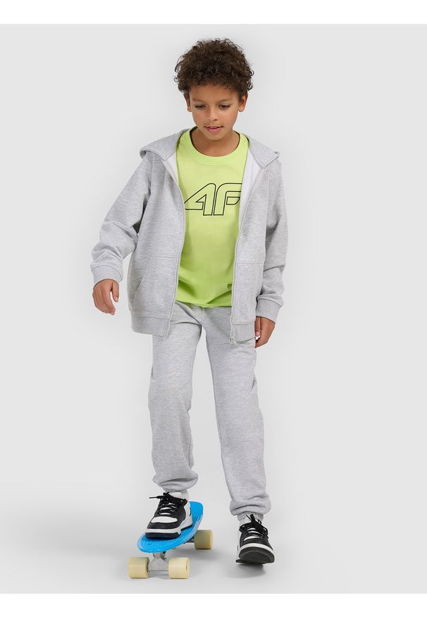 4f - 4F T-shirt regular z nadrukiem chłopięcy - zielony 122 (6-7 lat). Okazja: na spacer, na uczelnię, na co dzień. Kolor: zielony. Materiał: jeans, materiał, dresówka, bawełna. Wzór: nadruk. Sezon: lato. Styl: casual, klasyczny