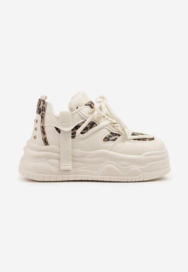Born2be - Beżowe Streetwearowe Sneakersy na Platformie z Brokatem i Aplikacjami Maivessa. Okazja: na co dzień. Zapięcie: sznurówki. Kolor: beżowy. Materiał: jeans. Wzór: aplikacja. Obcas: na platformie