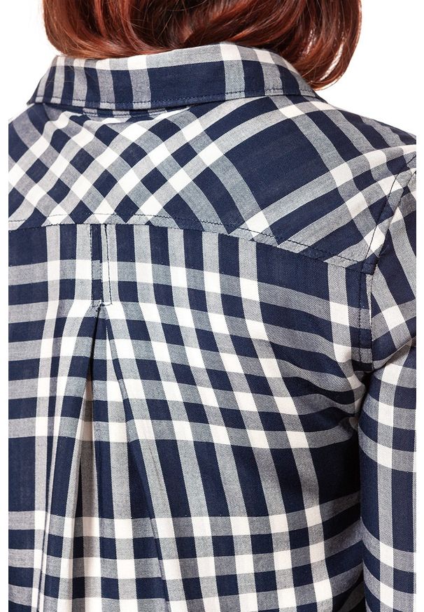 Wrangler - KOSZULA WRANGLER FLUID SHIRT NAVY W5239SL35 112129345. Kolor: czarny. Wzór: kratka