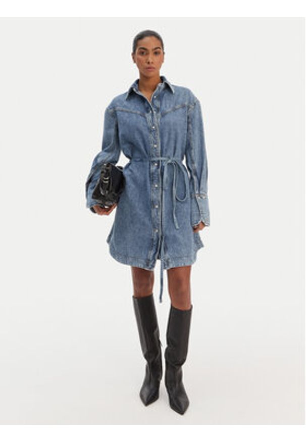 BOSS Sukienka jeansowa 50557046 Niebieski Regular Fit. Kolor: niebieski. Materiał: bawełna