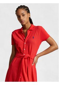 Polo Ralph Lauren Sukienka koszulowa Btn Polo Drs 211913304002 Czerwony Regular Fit. Typ kołnierza: polo. Kolor: czerwony. Materiał: bawełna. Typ sukienki: koszulowe