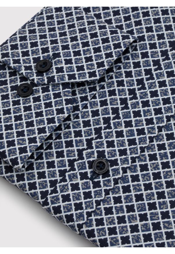 Pako Lorente - PAKO LORENTE – Granatowa koszula we wzór geometryczny. Kolor: niebieski. Materiał: bawełna, elastan. Długość rękawa: długi rękaw. Długość: długie. Wzór: geometria