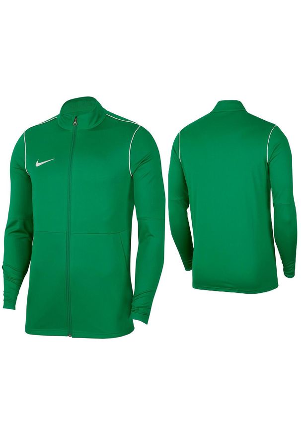 Bluza piłkarska męska Nike Dry Park 20 Dri-Fit rozpinana bez kaptura ze stójką. Typ kołnierza: kołnierzyk stójkowy, bez kaptura. Kolor: zielony. Technologia: Dri-Fit (Nike). Sport: piłka nożna