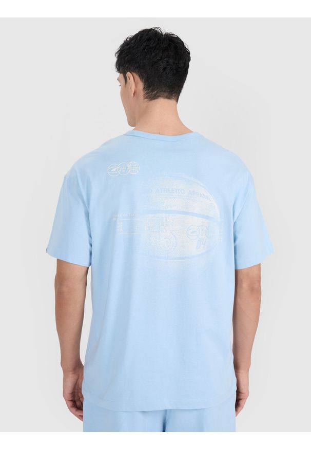 4f - 4F T-shirt oversize z nadrukiem męski - niebieski M. Okazja: na co dzień. Kolor: niebieski. Materiał: dzianina, materiał, bawełna, jersey. Wzór: nadruk. Styl: klasyczny, elegancki, sportowy, casual