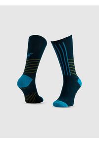 4f - 4F Skarpetki trekkingowe z wełną długie męskie - turkusowe 39-42. Kolor: turkusowy. Materiał: wełna. Wzór: prążki. Sport: turystyka piesza #1
