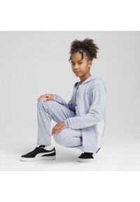 Puma - Młodzieżowy dres z kapturem i metalicznym wykończeniem PUMA Cool Weather Blue. Okazja: na uczelnię. Kolor: niebieski. Materiał: dresówka. Styl: młodzieżowy