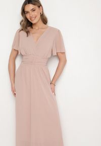 Born2be - Ciemnoróżowa Kopertowa Sukienka Maxi z Gumką w Pasie Narlin. Okazja: na studniówkę, na ślub cywilny, na wesele. Typ kołnierza: dekolt w serek. Kolor: różowy. Typ sukienki: kopertowe. Styl: klasyczny. Długość: maxi #7