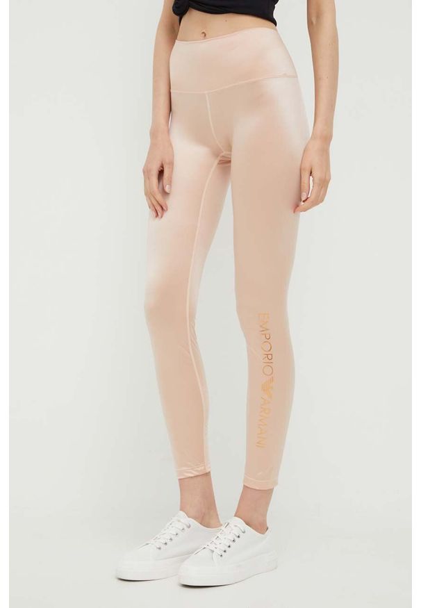 Emporio Armani Underwear legginsy damskie kolor różowy z nadrukiem. Kolor: różowy. Materiał: dzianina. Wzór: nadruk