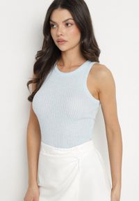 Born2be - Niebieski Top z Prążkowanego Materiału Ovilora. Okazja: na co dzień, na spacer. Kolor: niebieski. Materiał: materiał, prążkowany. Styl: casual #3