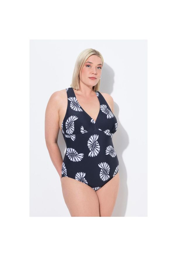 ULLA POPKEN - Damski Strój kąpielowy makramowa wstawka miękkie miseczki z recyklingu. Kolekcja: plus size. Kolor: czarny. Materiał: elastan, poliamid, materiał