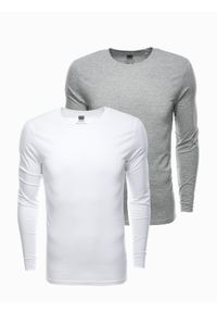Ombre Clothing - Zestaw longsleeve męski z długim rękawem 2-pak - mix V1 - Rozmiar: XL. Kolor: szary. Materiał: skóra, bawełna. Długość rękawa: długi rękaw. Długość: długie. Wzór: melanż, aplikacja