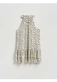 Reserved - Sukienka mini w groszki - beżowy. Kolor: beżowy. Materiał: dzianina. Wzór: grochy. Długość: mini