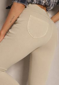 Renee - Beżowe Skinny Jeansy z Bawełną High Waist Lorie. Okazja: na co dzień. Stan: podwyższony. Kolor: beżowy. Styl: wizytowy, elegancki, casual #4