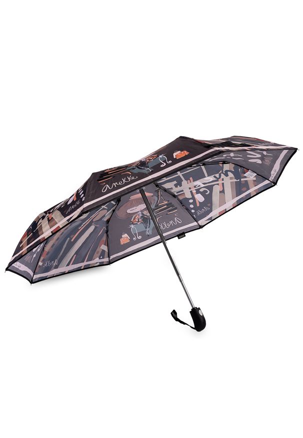 Parasol damski Anekke, w ozdobne motywy z trwałym mechanizmem i wygodną rączką składany, kolorowy, 41483-104. Kolor: brązowy. Materiał: materiał. Wzór: kolorowy