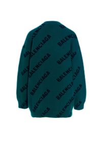 Balenciaga - BALENCIAGA - Dzianinowy sweter oversize z logowaniem. Kolor: zielony. Materiał: dzianina. Długość rękawa: długi rękaw. Długość: długie. Wzór: aplikacja