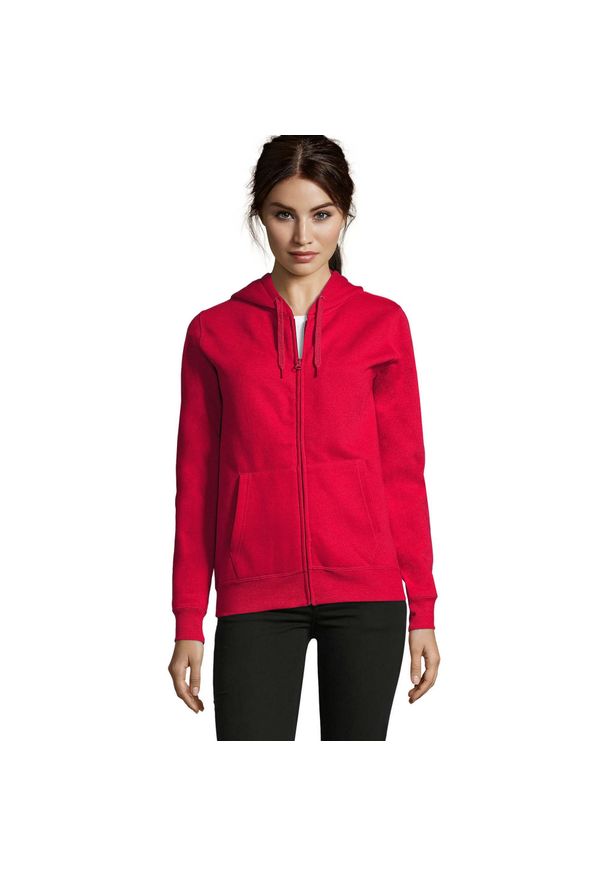 SOL'S - Damska Bluza Z Kapturem Seven Full Zip. Typ kołnierza: kaptur. Kolor: czerwony