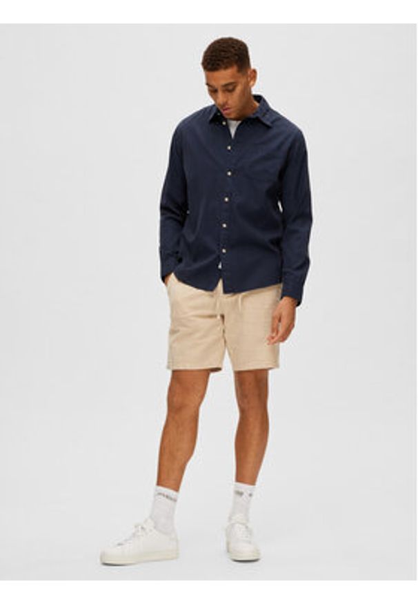 Selected Homme Koszula Pastel 16087722 Granatowy Regular Fit. Kolor: niebieski. Materiał: len, lyocell