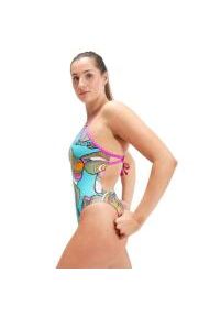 Strój Kąpielowy Speedo Digital Tie Back – Aqua/Fioletowy/Zielony – Rozmiar 38. Kolor: niebieski. Wzór: nadruk