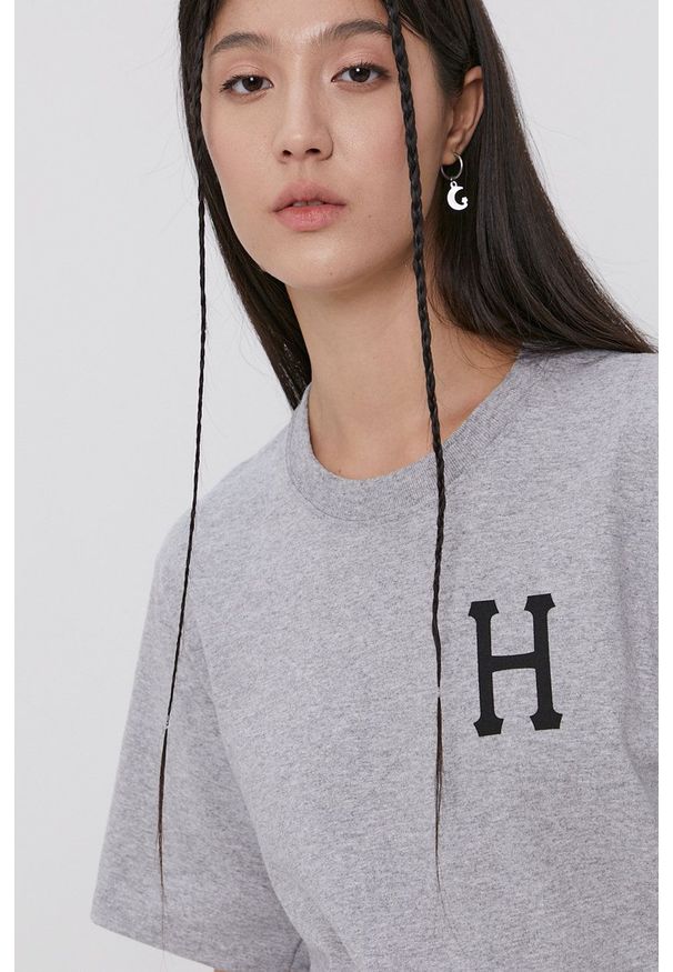 HUF - T-shirt bawełniany. Okazja: na co dzień. Kolor: szary. Materiał: bawełna. Wzór: nadruk. Styl: casual