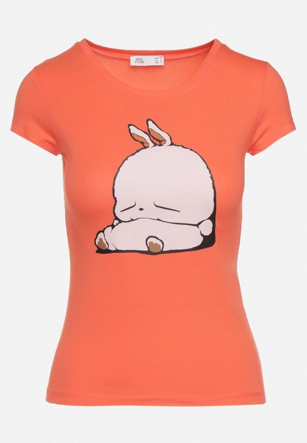 Born2be - Pomarańczowy Bawełniany T-shirt z Ozdobnym Nadrukiem Ianestra. Kolor: pomarańczowy. Materiał: bawełna. Wzór: nadruk. Sezon: lato