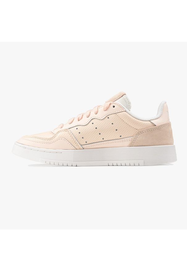 Buty sportowe Adidas Supercourt J (FV2648). Zapięcie: pasek. Kolor: różowy. Materiał: skóra. Szerokość cholewki: normalna. Wzór: paski. Sport: tenis