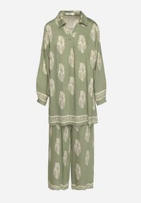 Born2be - Zielony Komplet w Stylu Boho Oversize Długa Koszula i Luźne Spodnie Meppina. Kolor: zielony. Materiał: skóra #7
