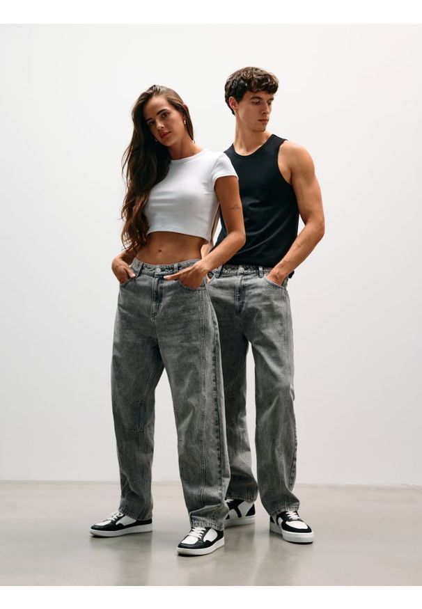 Sinsay - Jeansy barrel leg - szary. Kolor: szary